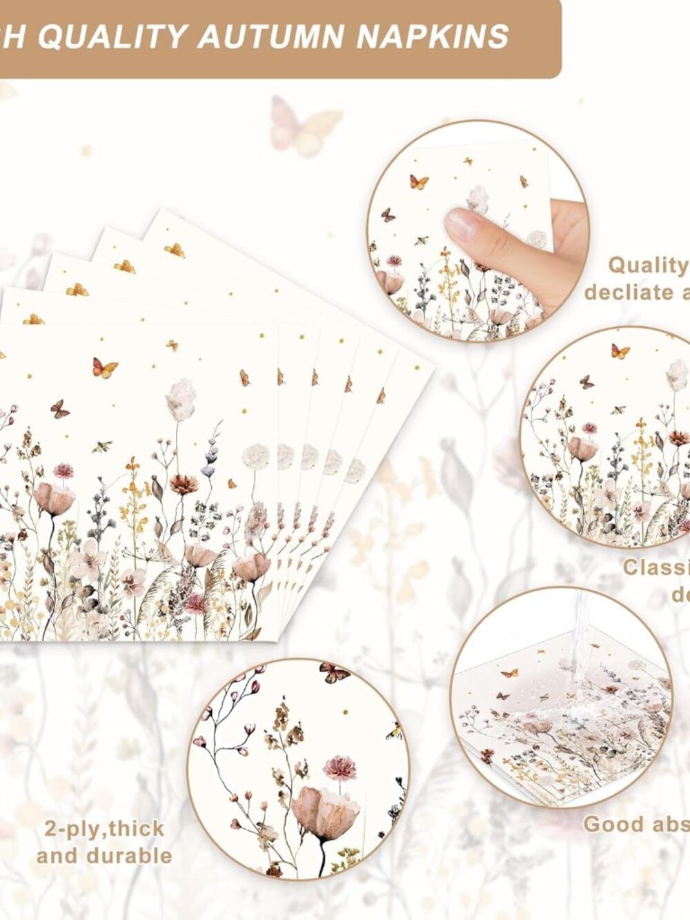120 PCS Wildflower Party Decorations Birthday Party Supplies Including Plates, C - Picture 4 of 5